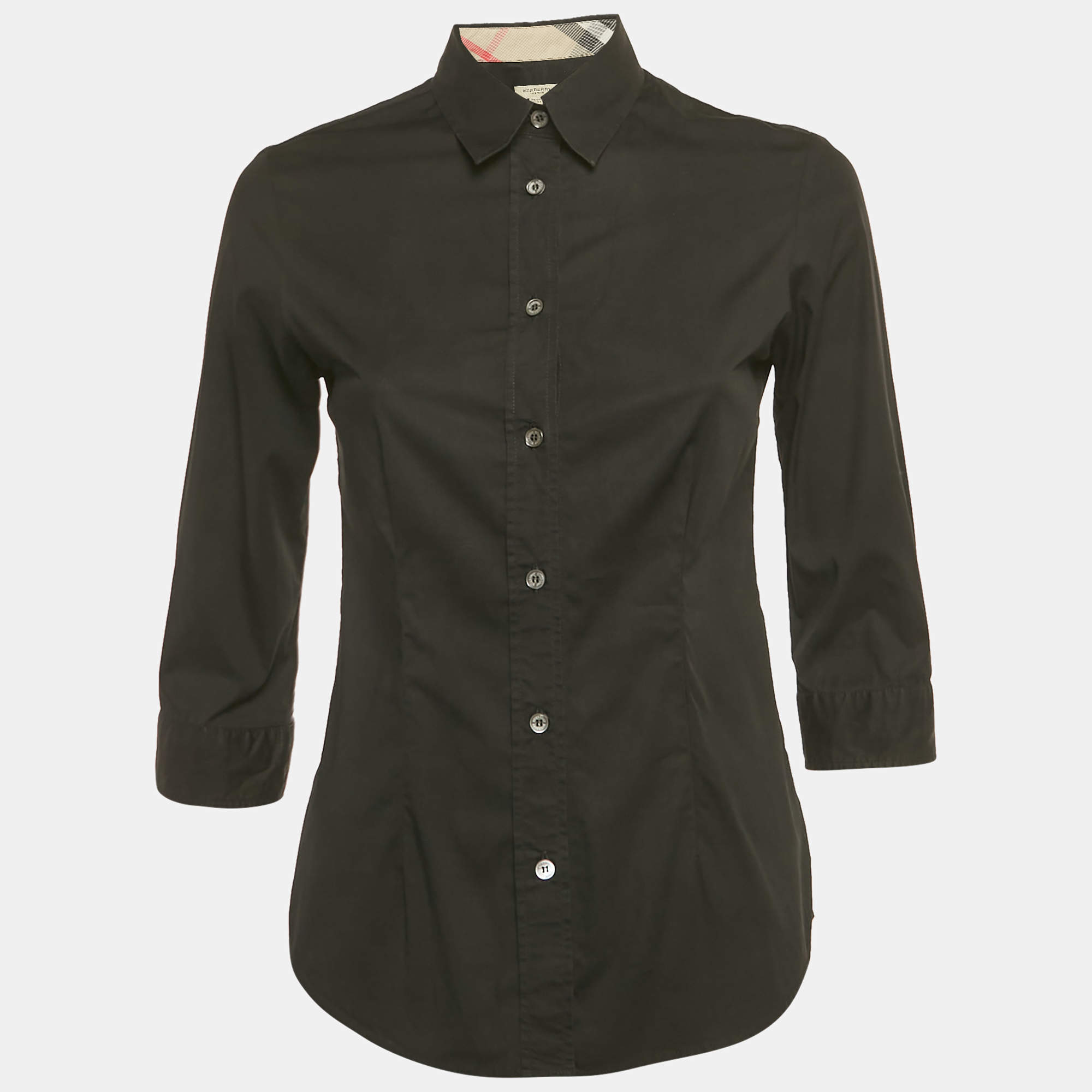 Pre Owned Burberry London Black Checker Print Cotton T-Shirt XS