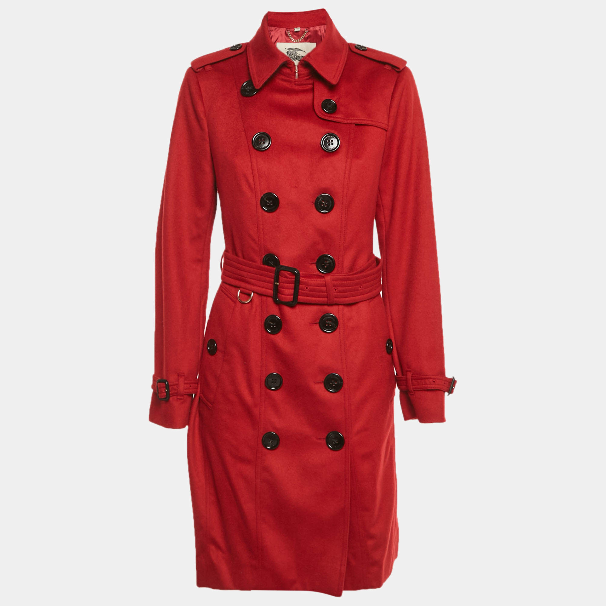 Pre Owned Burberry Red Cashmere Trench Coat M