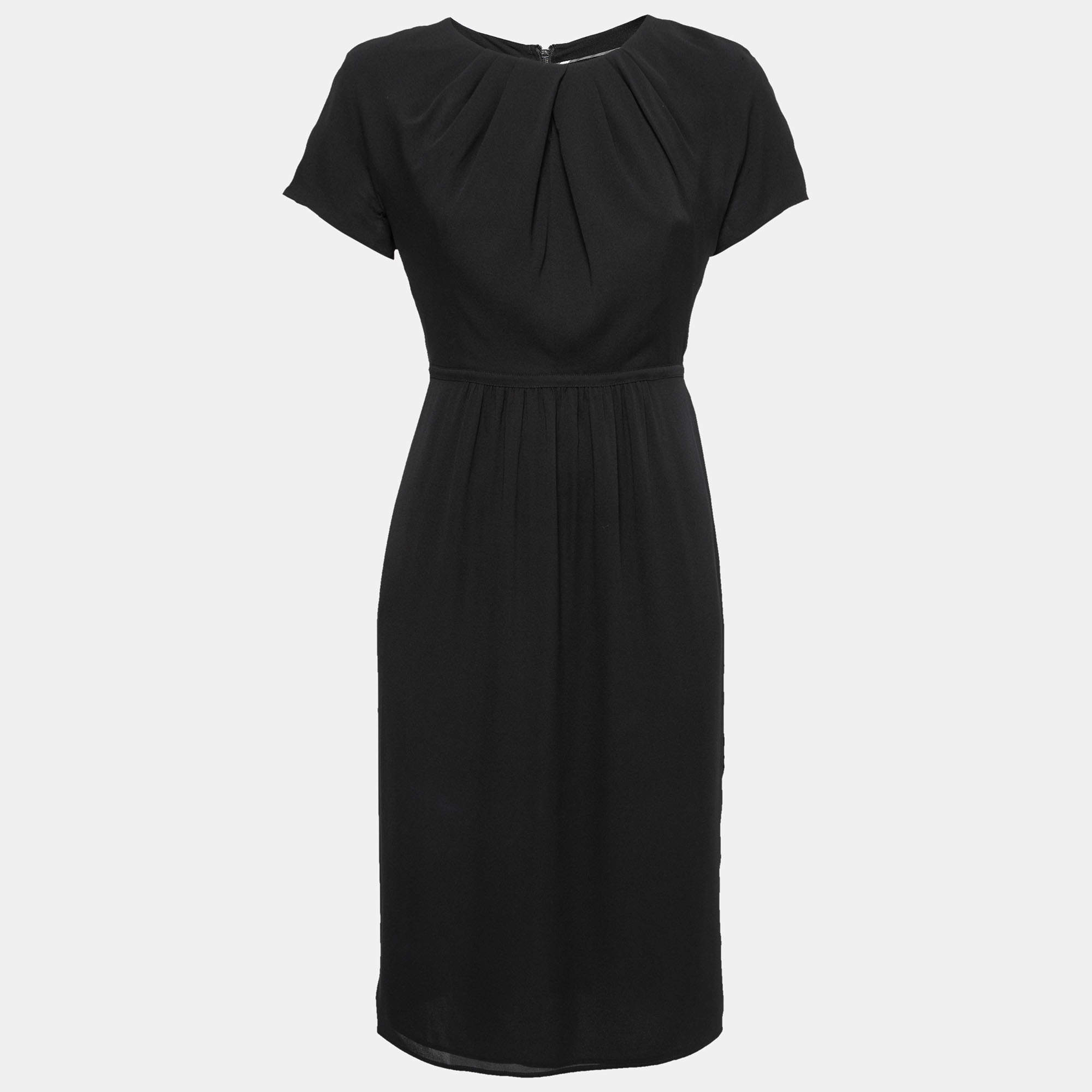 Pre Owned Burberry London Black Silk Gathered Waist Short Sleeve Dress S