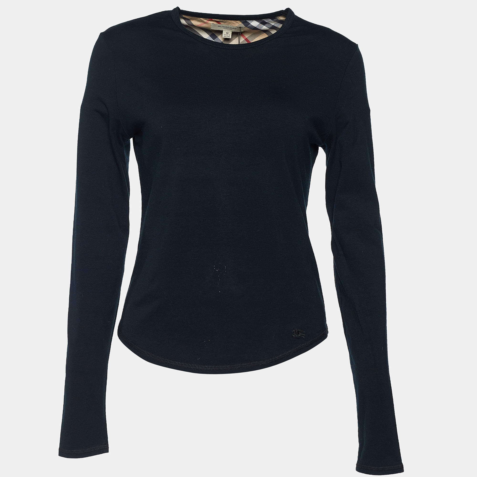 Pre Owned Burberry London Black Jersey Nova Check Detail Top M