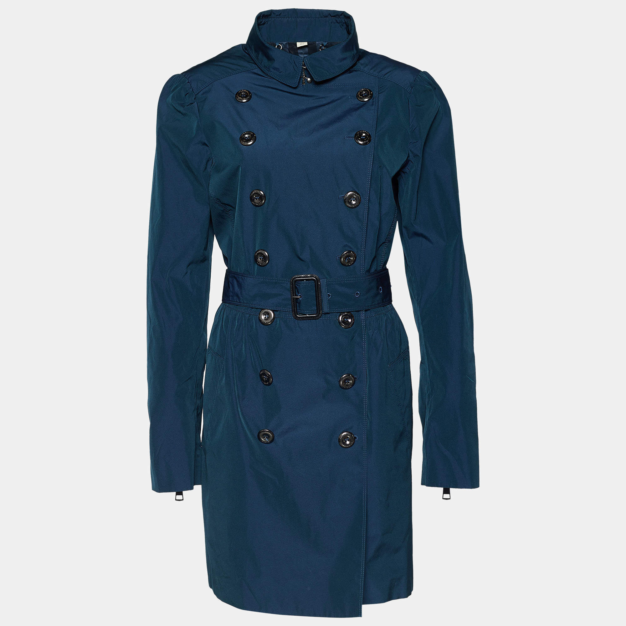 Pre Owned Burberry Midnight Blue Synthetic Double Breasted Trench Coat L