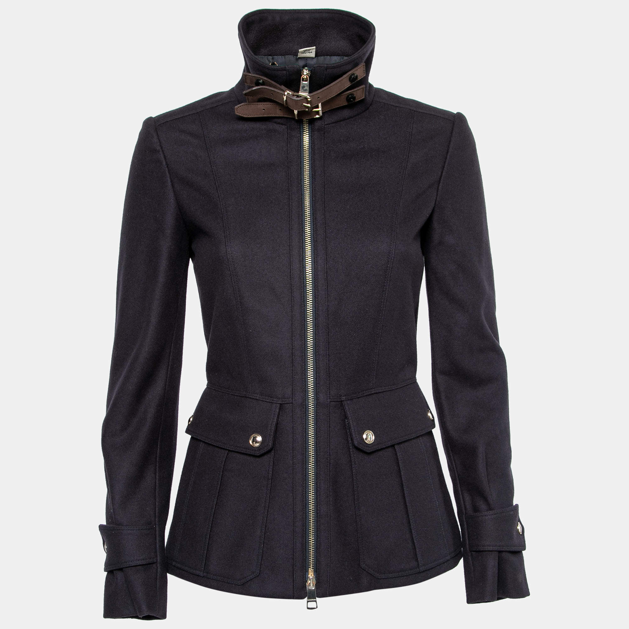 Pre Owned Burberry Navy Blue Wool Zip Front Jacket XS