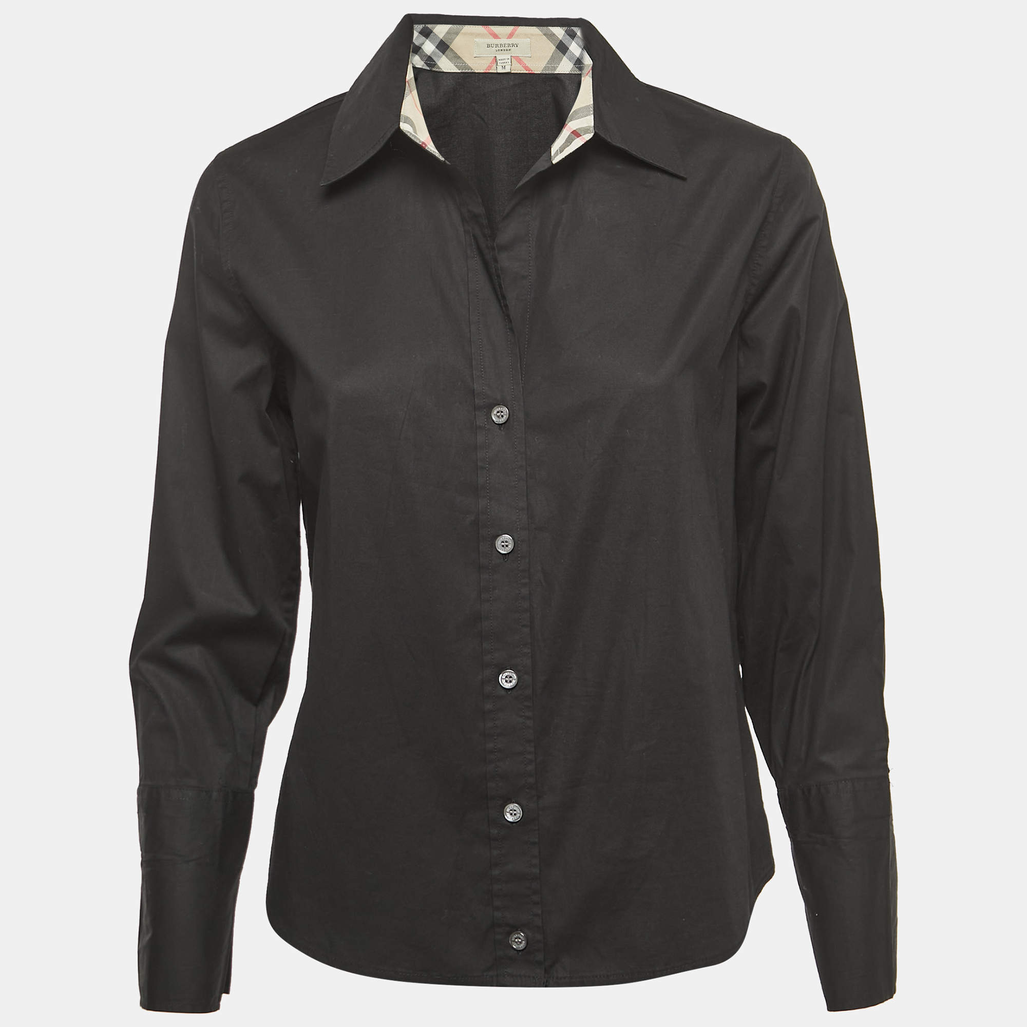 Pre Owned Burberry London Black Cotton Button Front Full Sleeve Shirt M