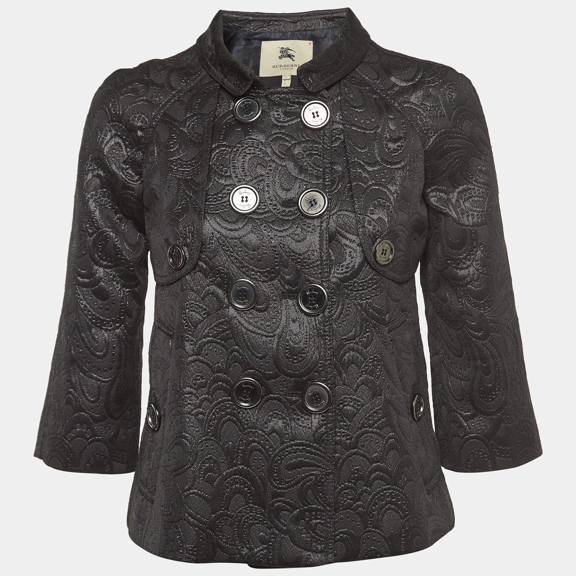 Burberry London Black Shiny Jacquard Jacket XS
