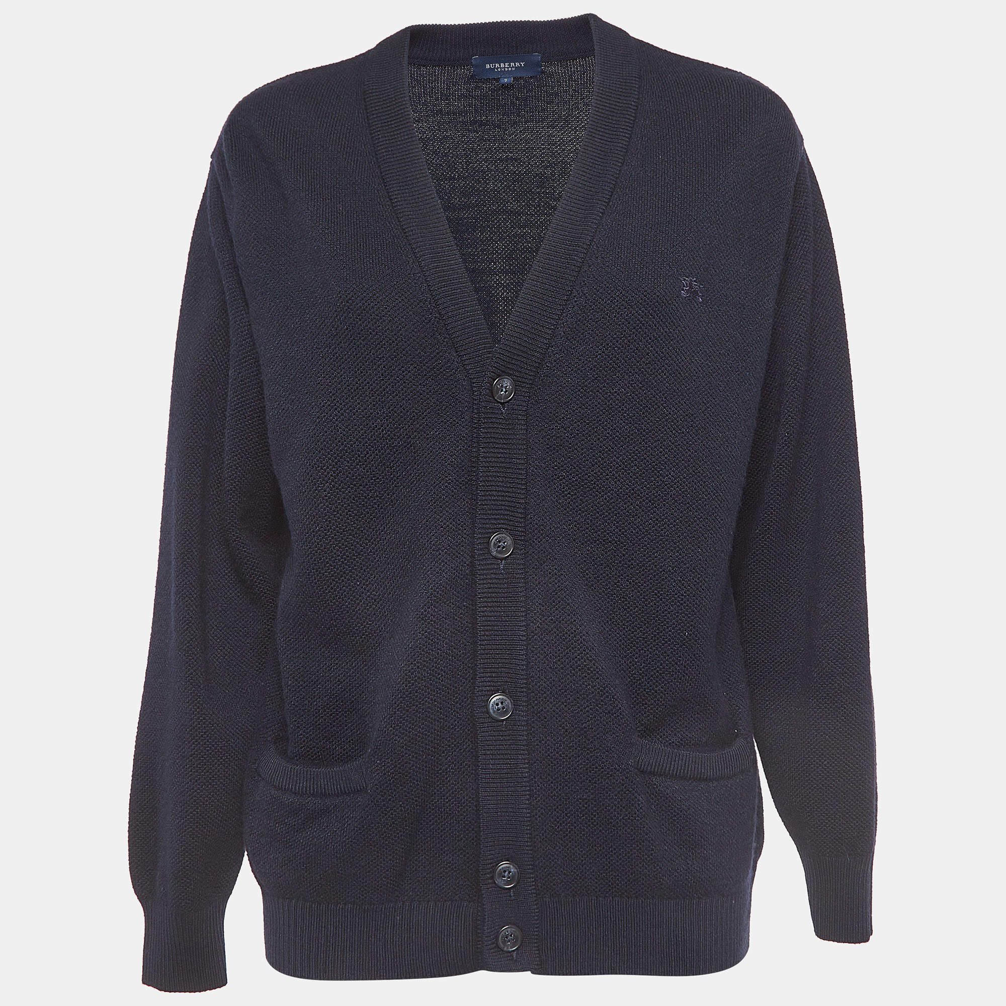 Burberry London Vintage Navy Blue Knit Button Front Cardigan M