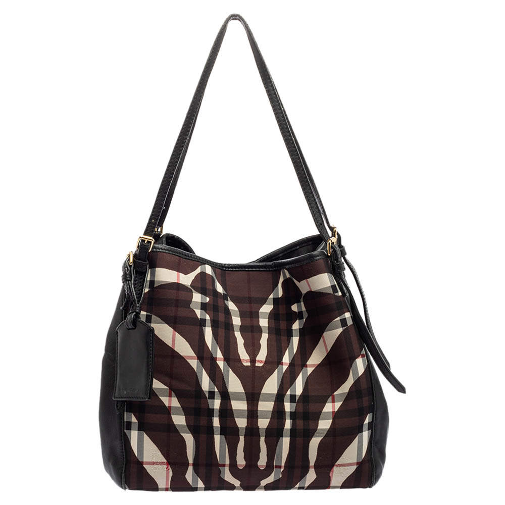 Pre Owned Burberry Black Zebra Print Haymarket Canvas and Leather Canterbury Tote