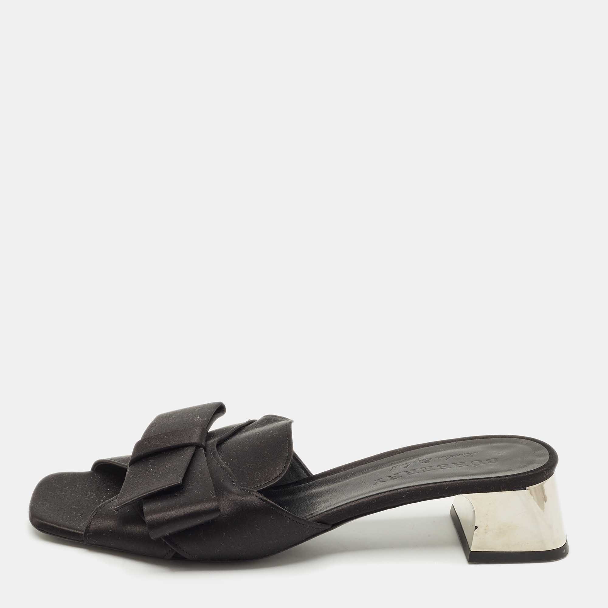 Pre Owned Burberry London Black Satin Bow Slide Sandals Size 41