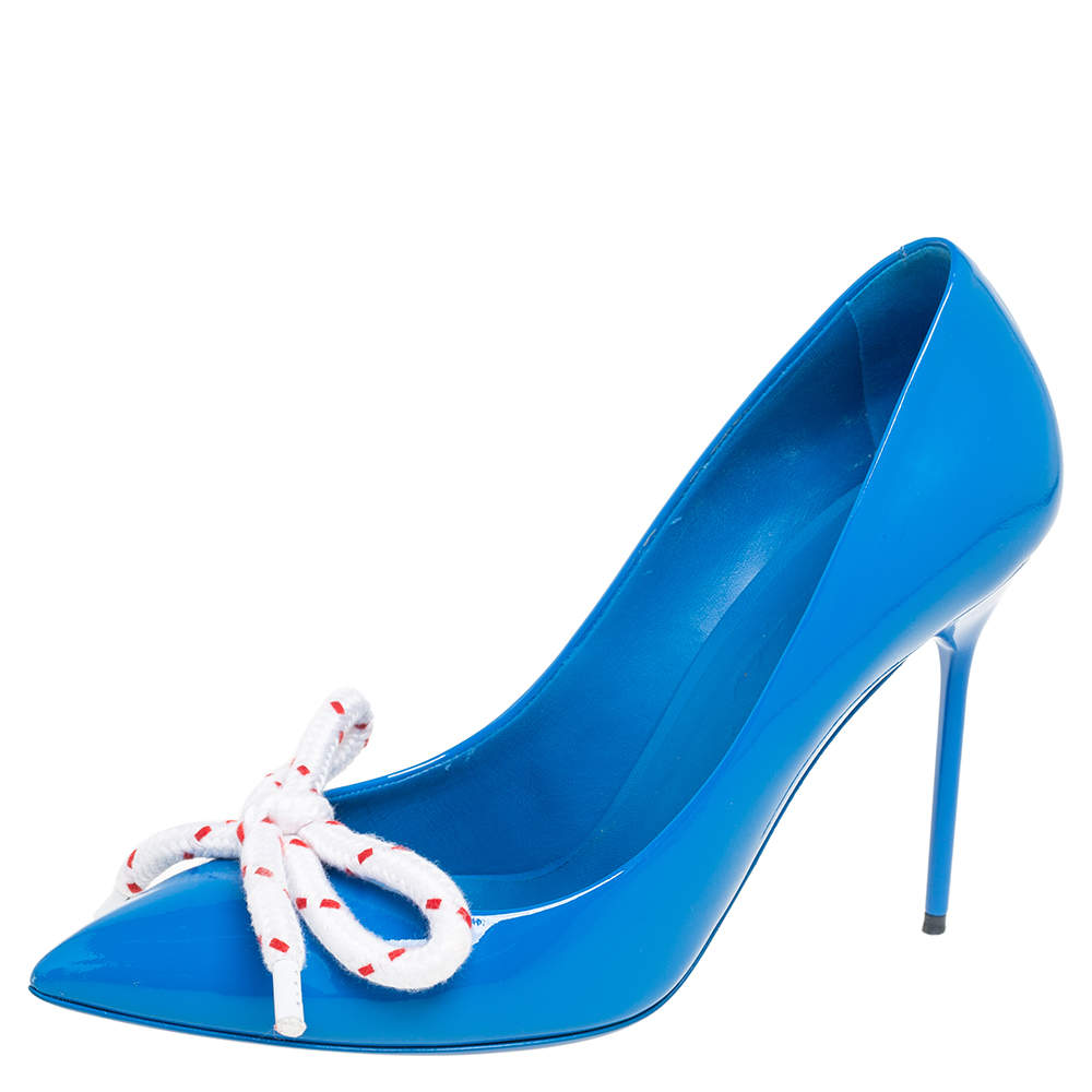 Pre Owned Burberry Azure Blue Patent Leather Finsbury Pumps Size 38