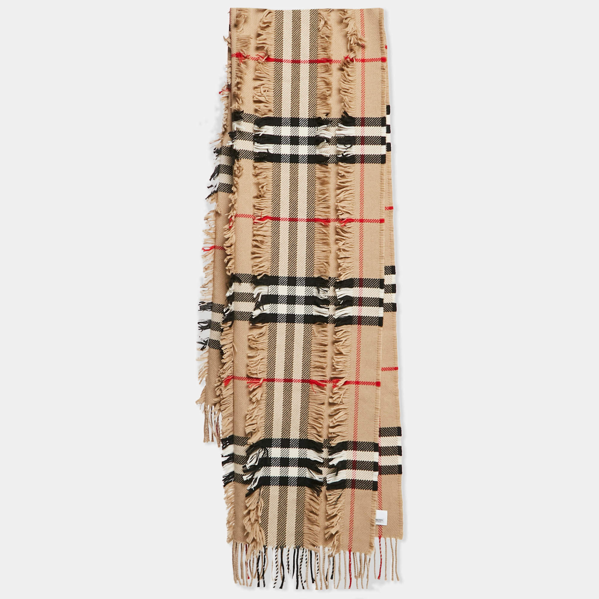 Pre Owned Burberry Beige Giant Check Cashmere Fil Coupe Scarf