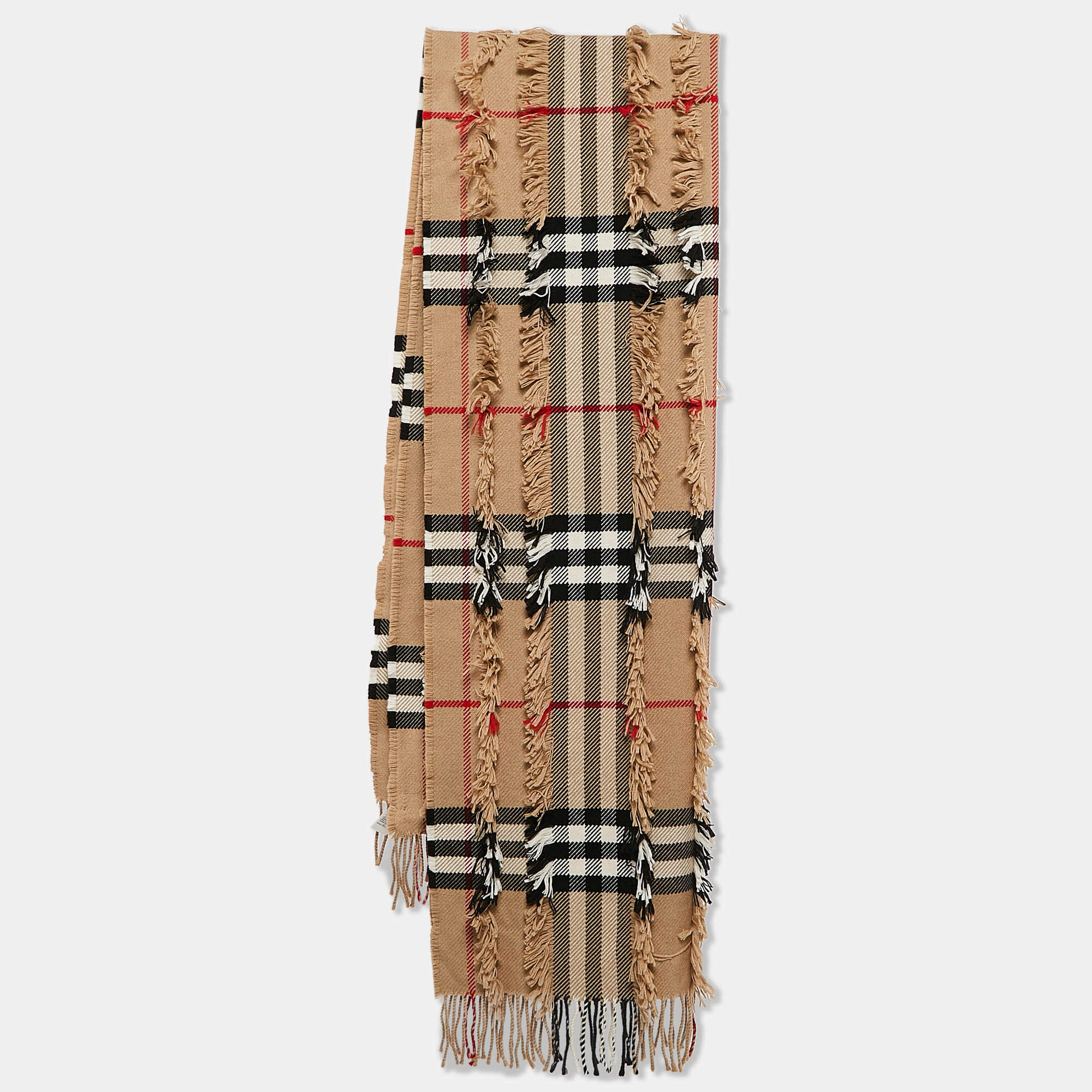 Pre Owned Burberry Beige Giant Check Cashmere Fil Coupe Scarf