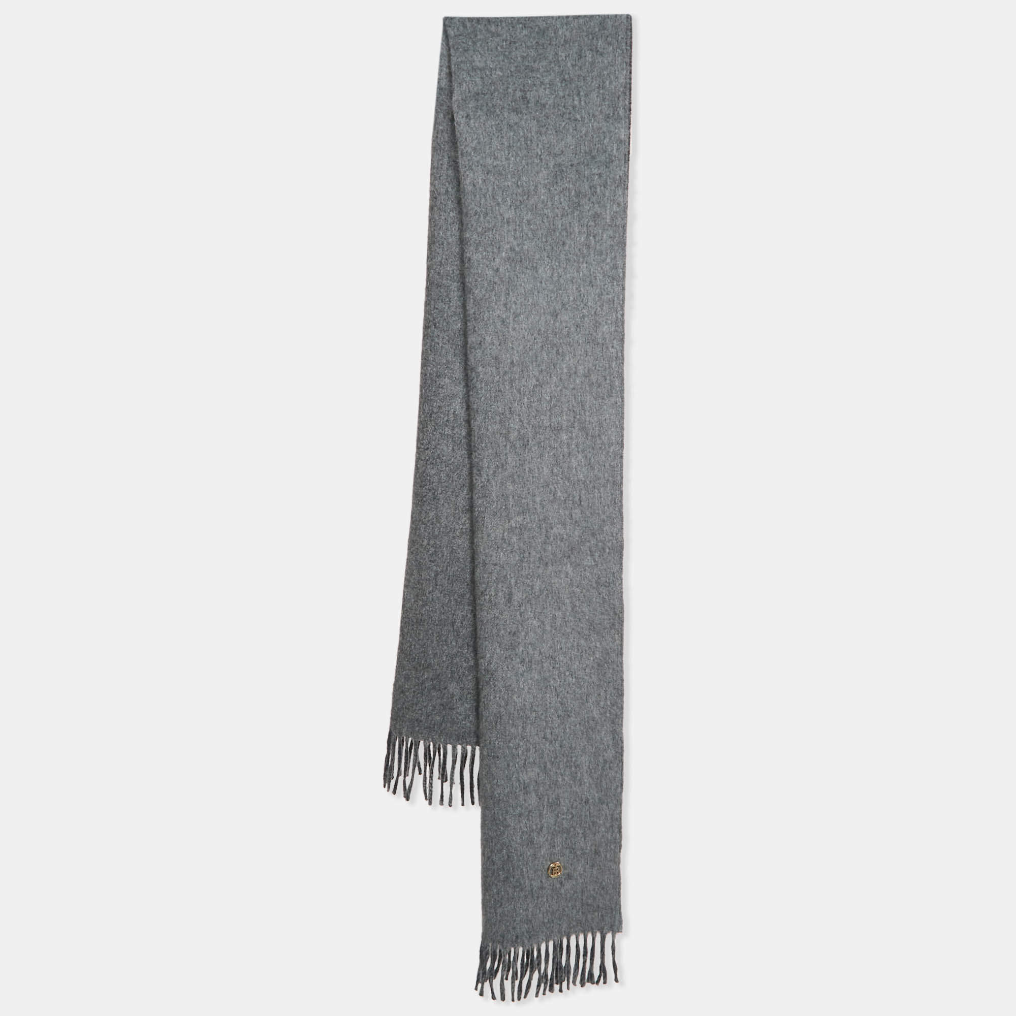 Burberry Grey Heavyweight Cashmere Reversible Scarf