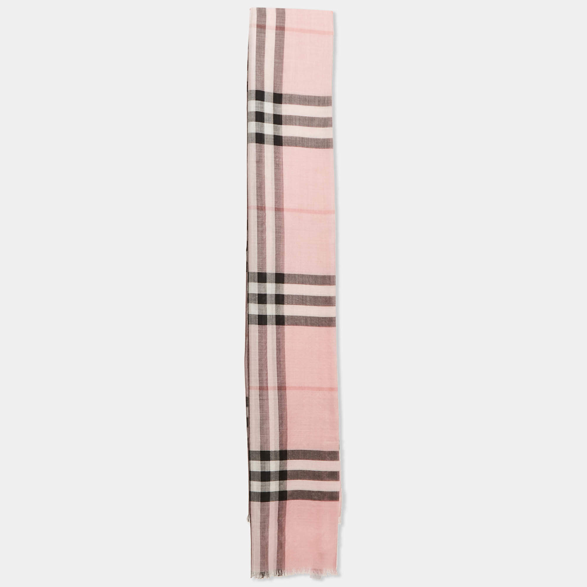 Burberry Pink  Wool & Silk Giant Check Gauze Scarf