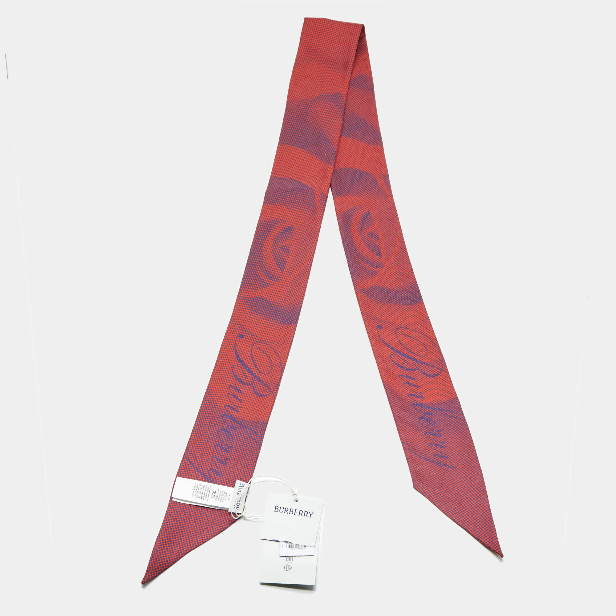 Pre Owned Burberry Red Rose Silk Skinny Bandeau