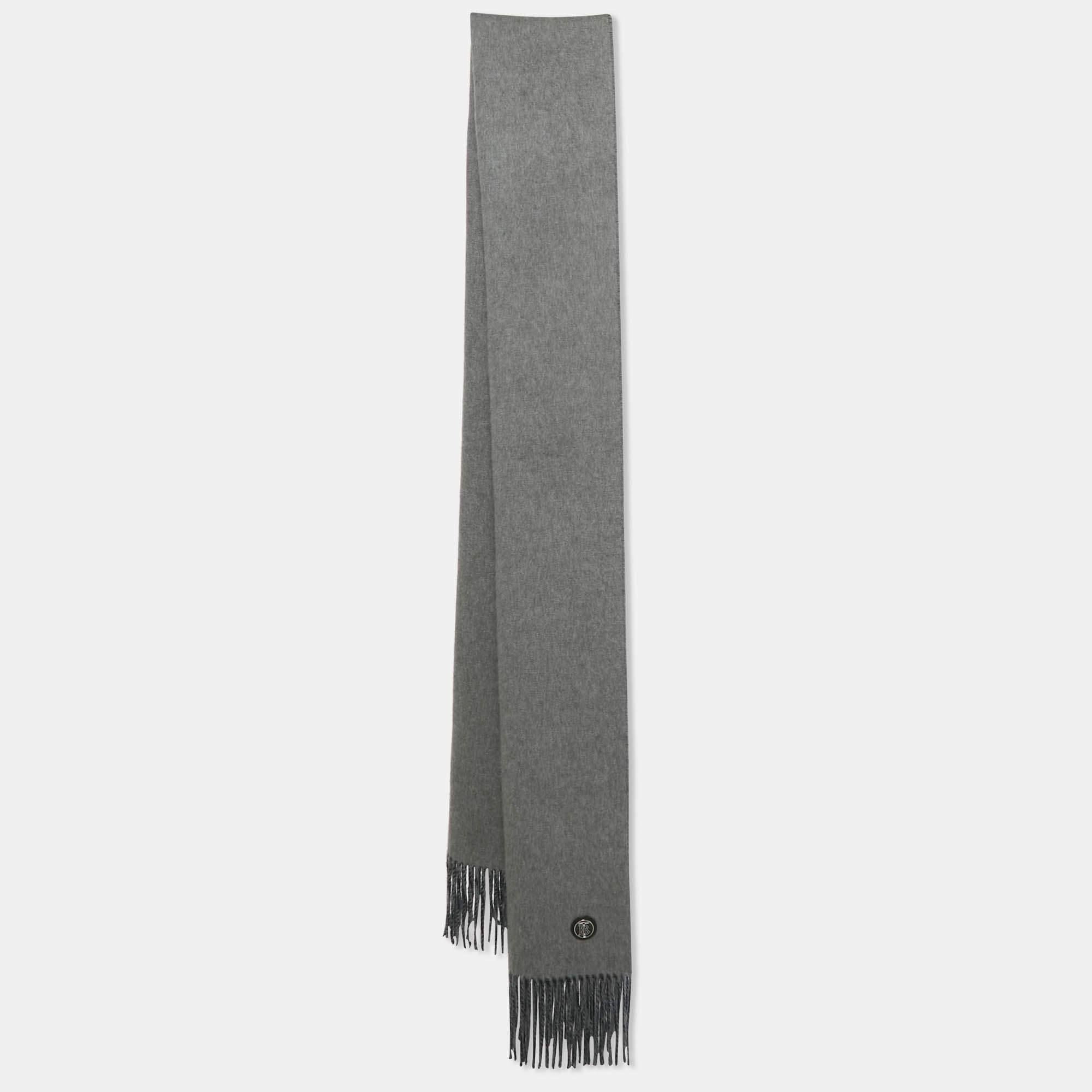 Pre Owned Burberry Blue/Grey Brown Brushed Cashmere Reversible Scarf
