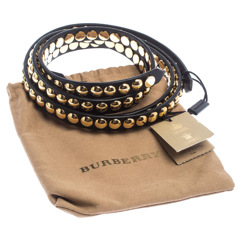 Burberry Black/Gold with Tag Studded Leather Wrap Belt
