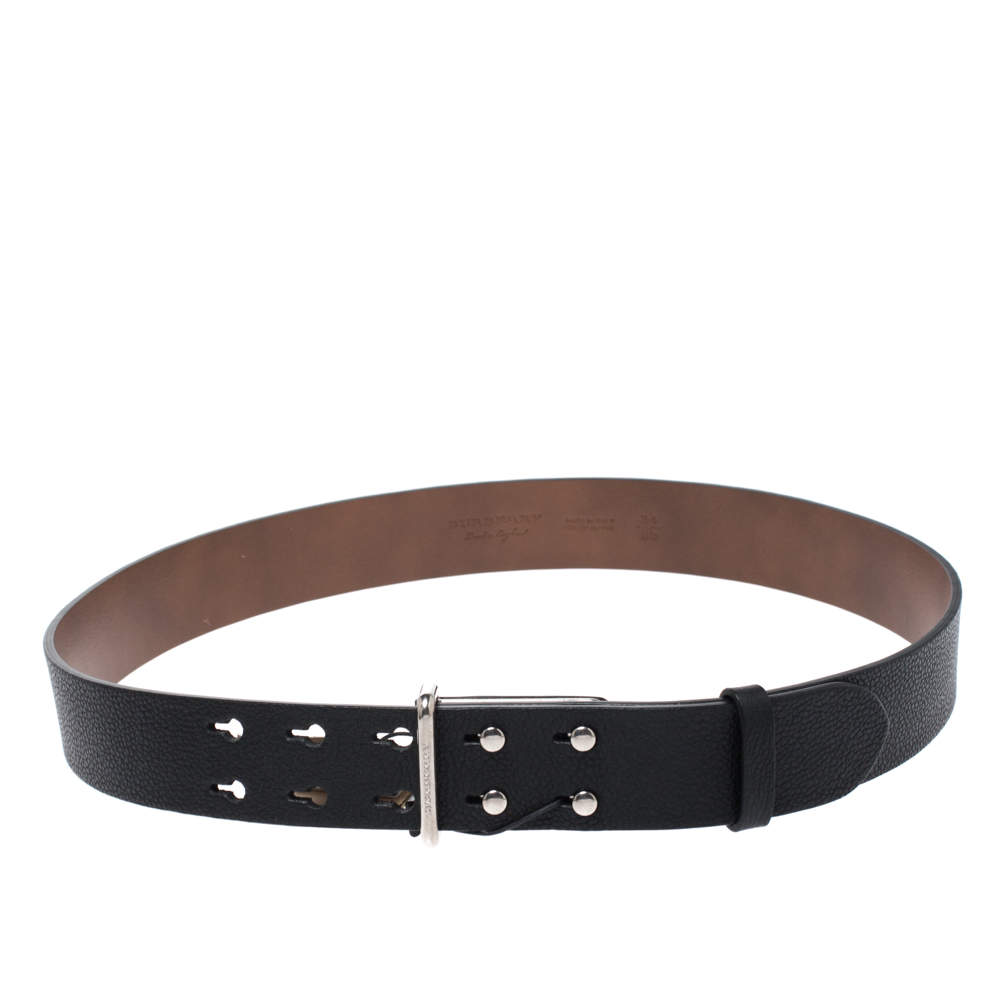 Pre Owned Burberry Black Leather Seth Belt 85CM