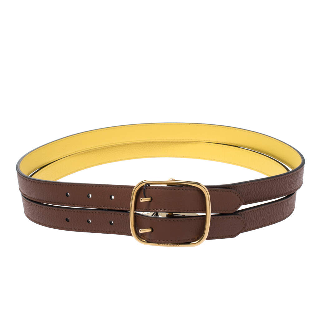 Burberry Brown/Yellow Leather Lynton Double Strap Belt 85CM