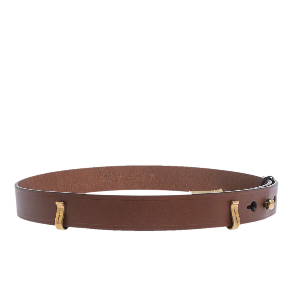 Pre Owned Burberry Brown Leather Ashmore Belt 80CM