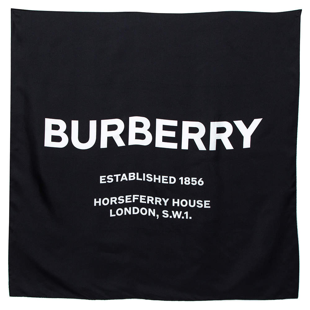 Burberry Black Inverse Horseferry Print Satin Silk Scarf