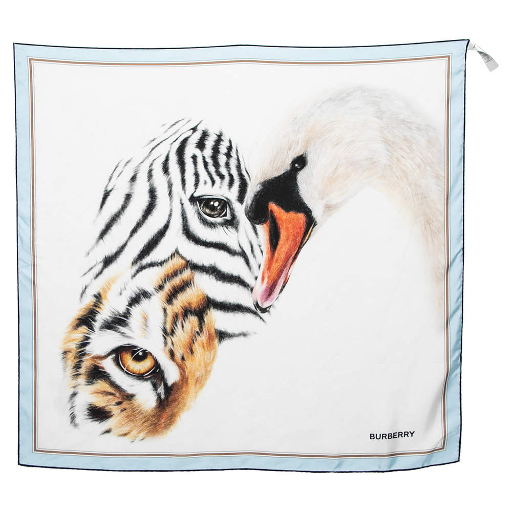 Burberry Pale Blue Animal Print Silk Scarf