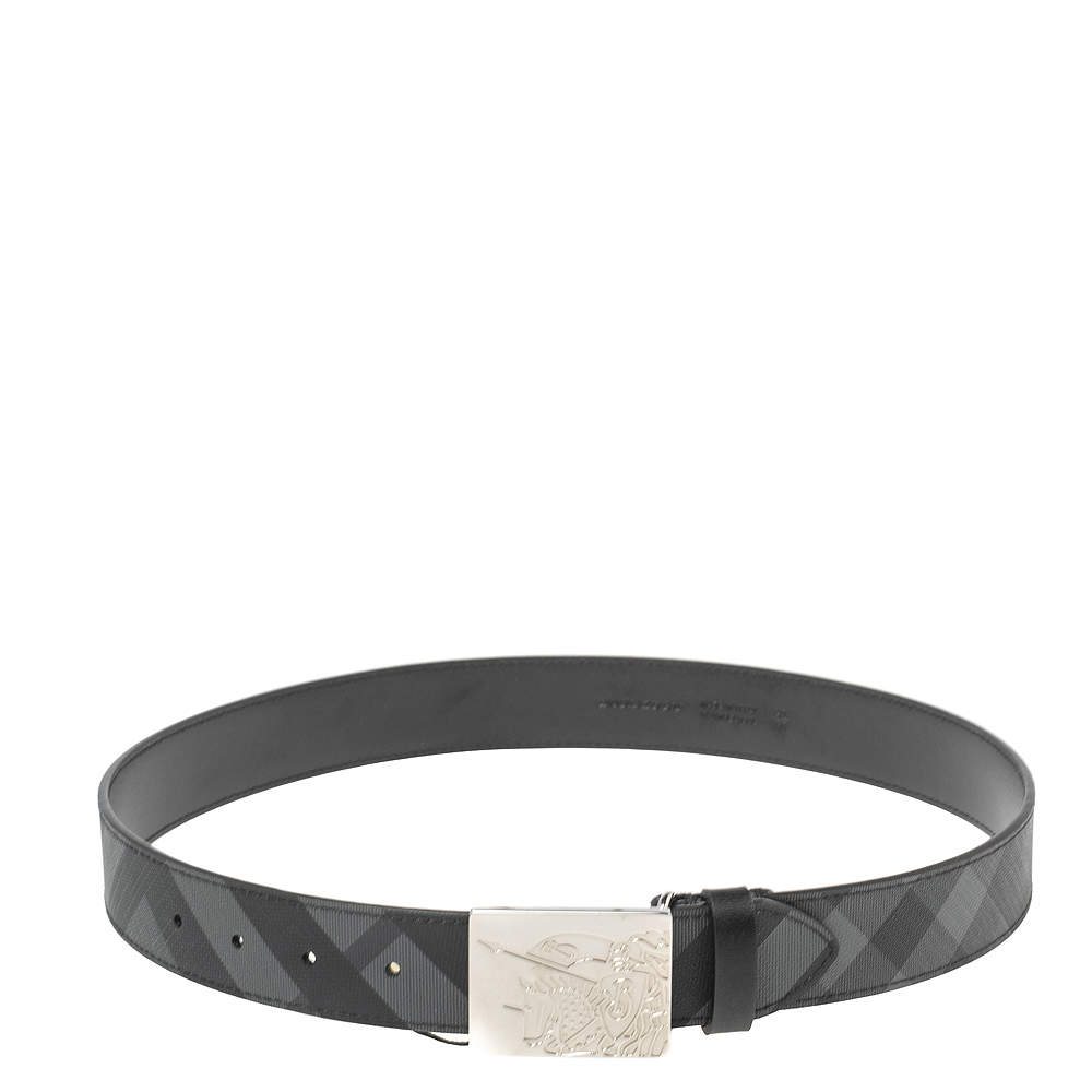 Pre Owned Burberry Black Beat Check Coated Canvas Luke Belt 80CM