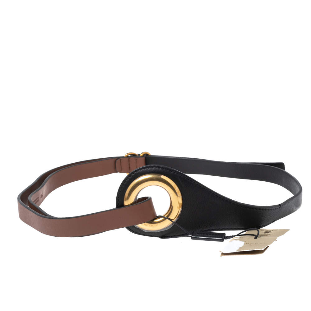 Pre Owned Burberry Brown/Black Leather Grommet Waist Belt M/L