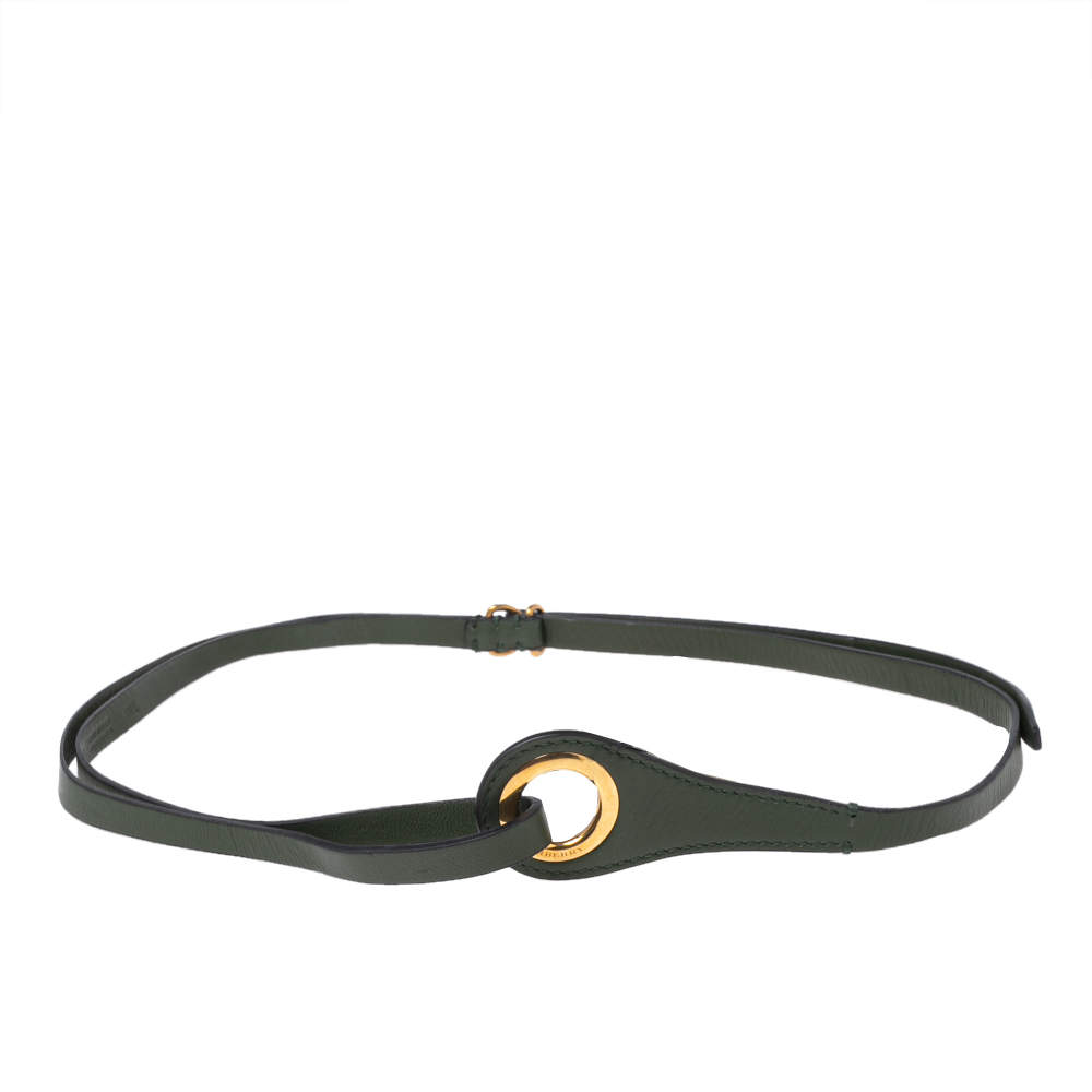 Pre Owned Burberry Green Leather Grommet Waist Belt S/M