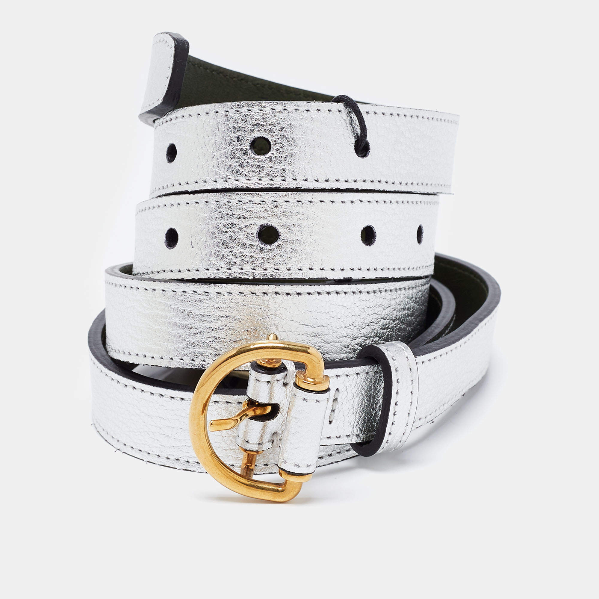 Burberry Metallic Silver/Green Leather D Ring Buckle Belt 90CM Burberry ...