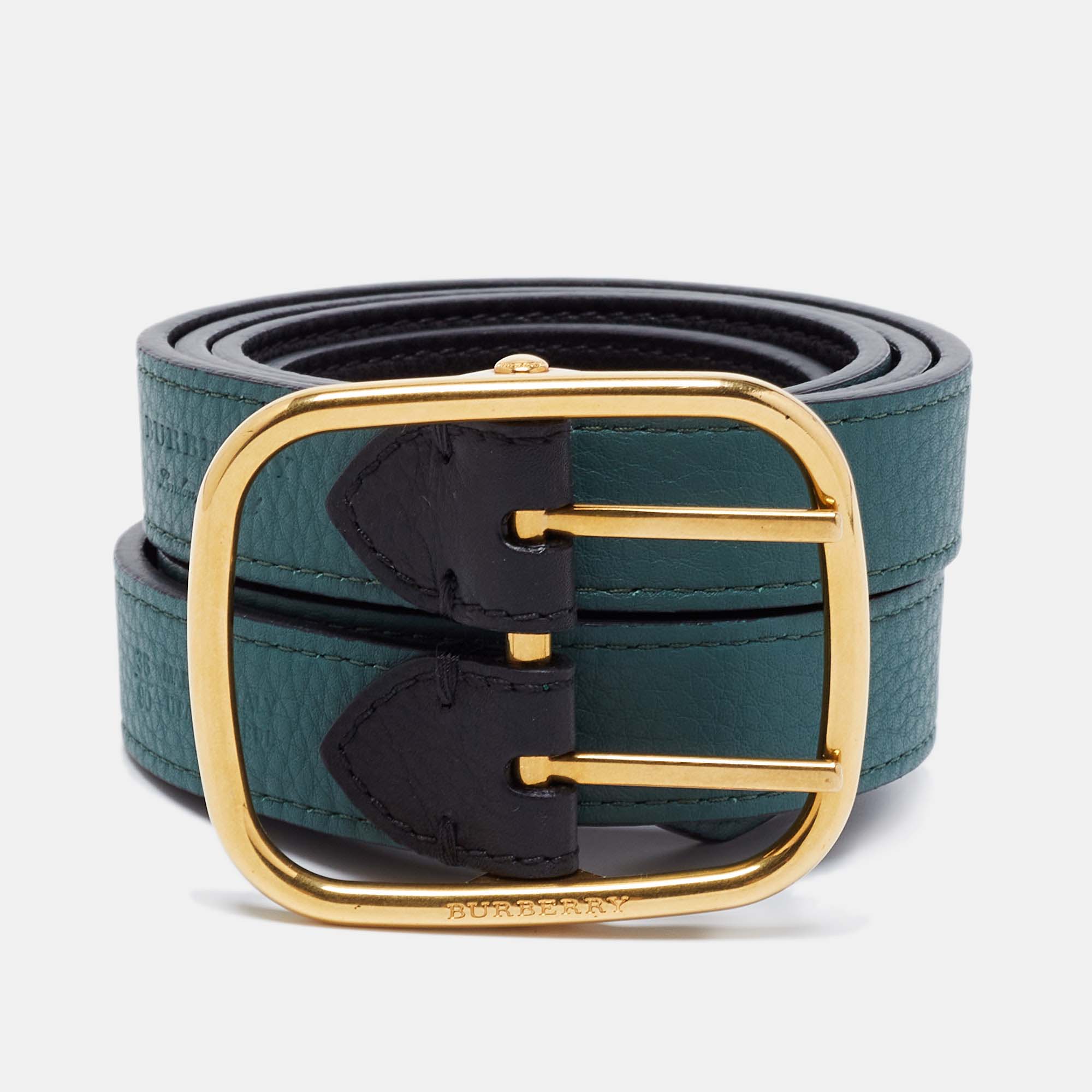 Burberry Black/Sea Green Leather Reversible Lynton Double Strap Belt 90CM  Burberry | TLC