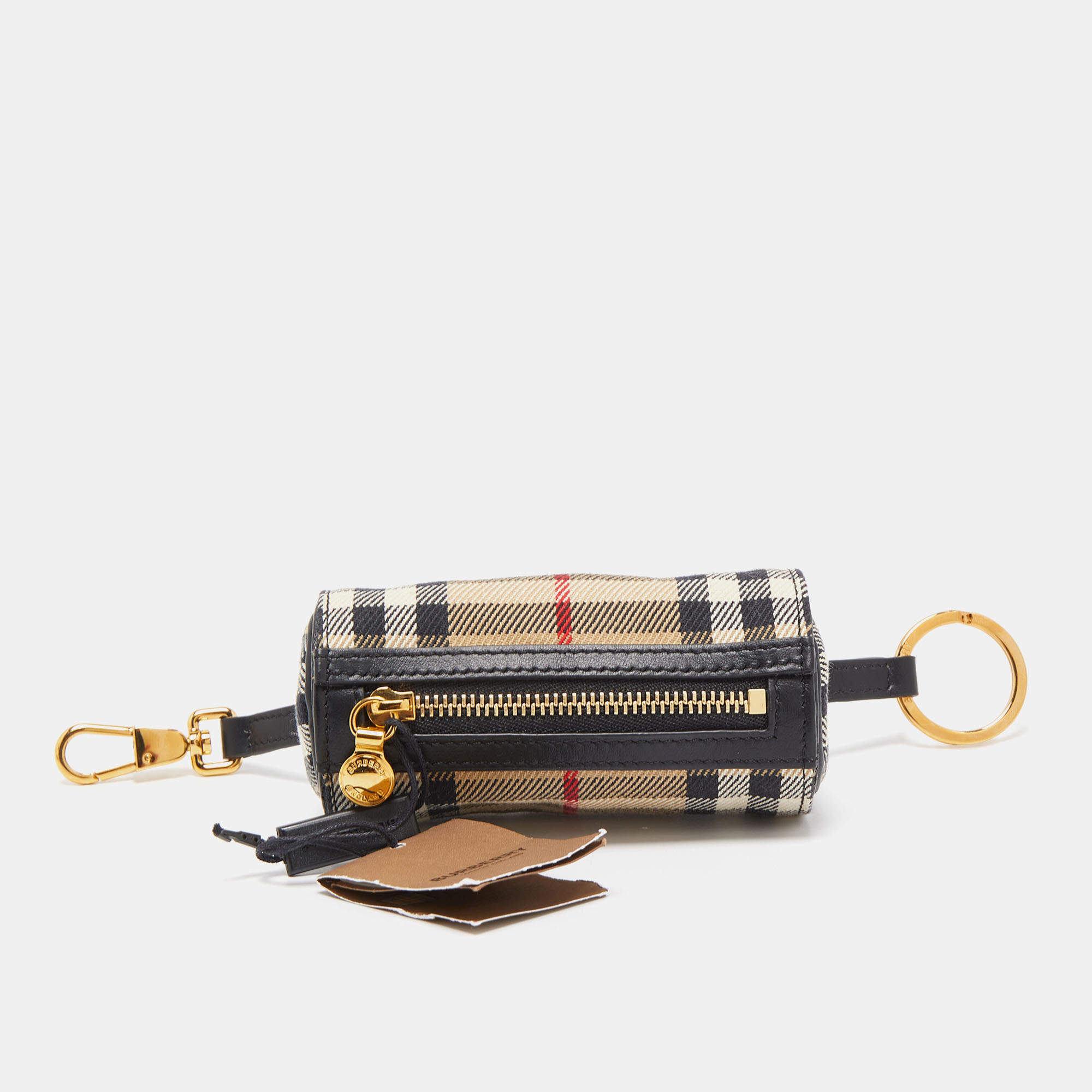 Burberry Beige/Black 1983 Knight Check Canvas and Leather Barrel Bag Charm
