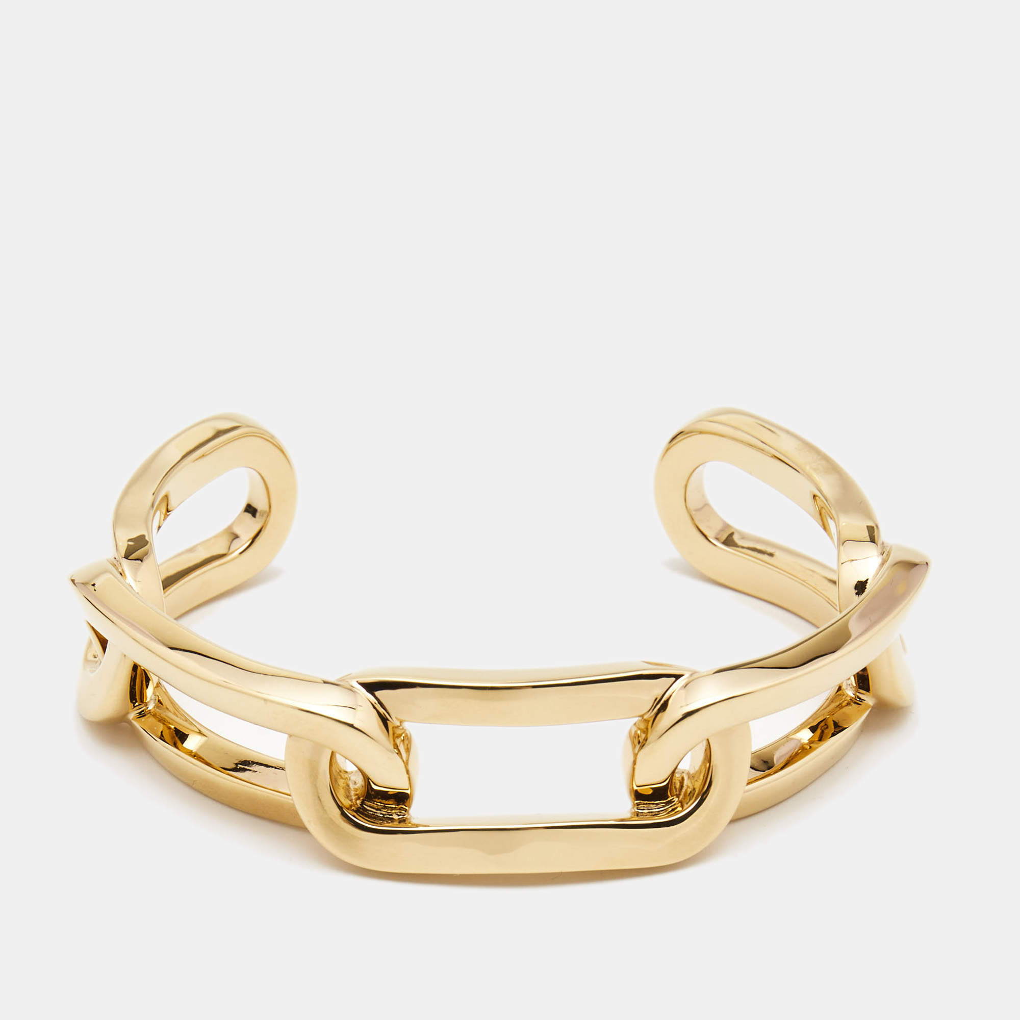 Burberry Chain Link Motif Gold Tone Open Cuff Bracelet M