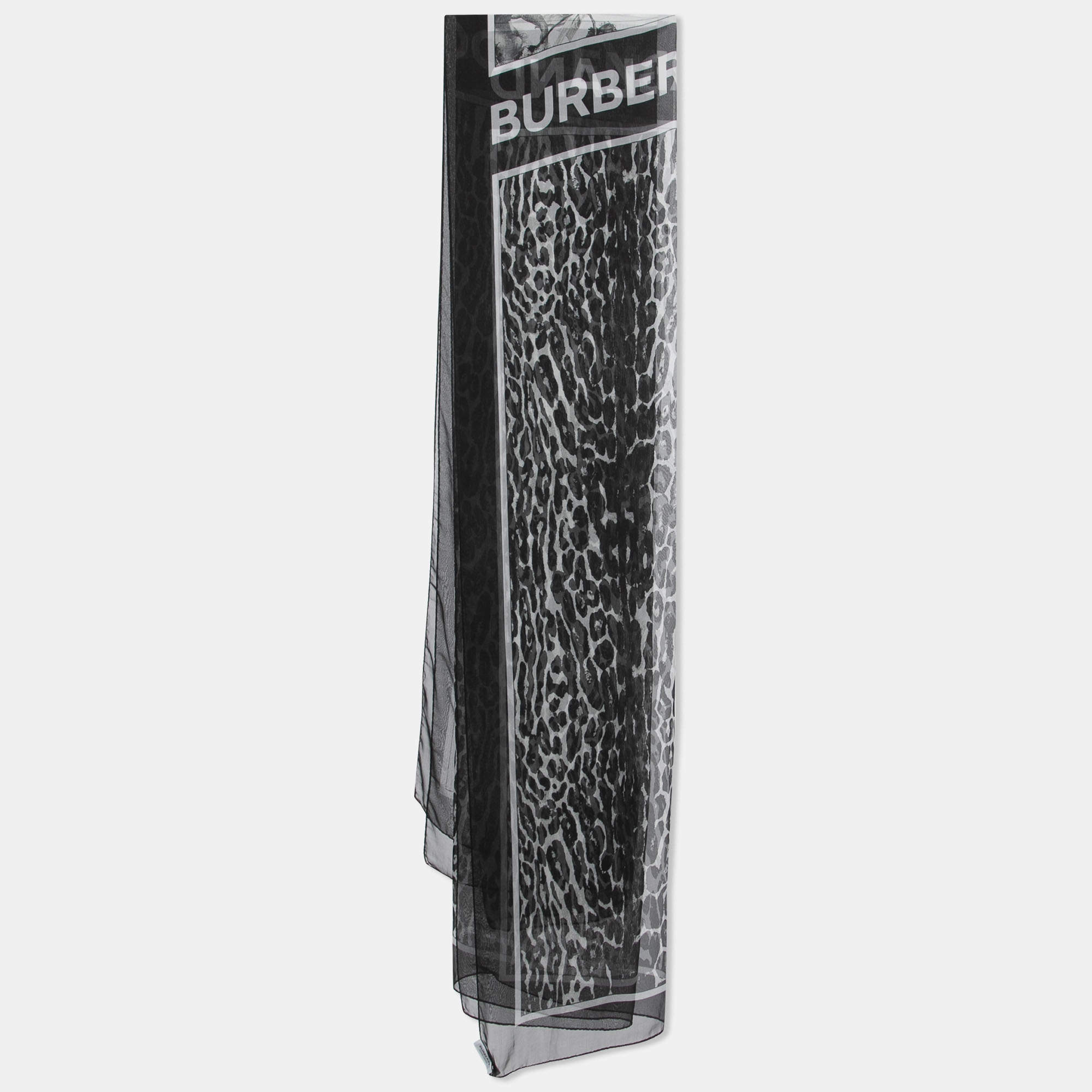 Pre Owned Burberry Black Animal Printed Silk Scarf