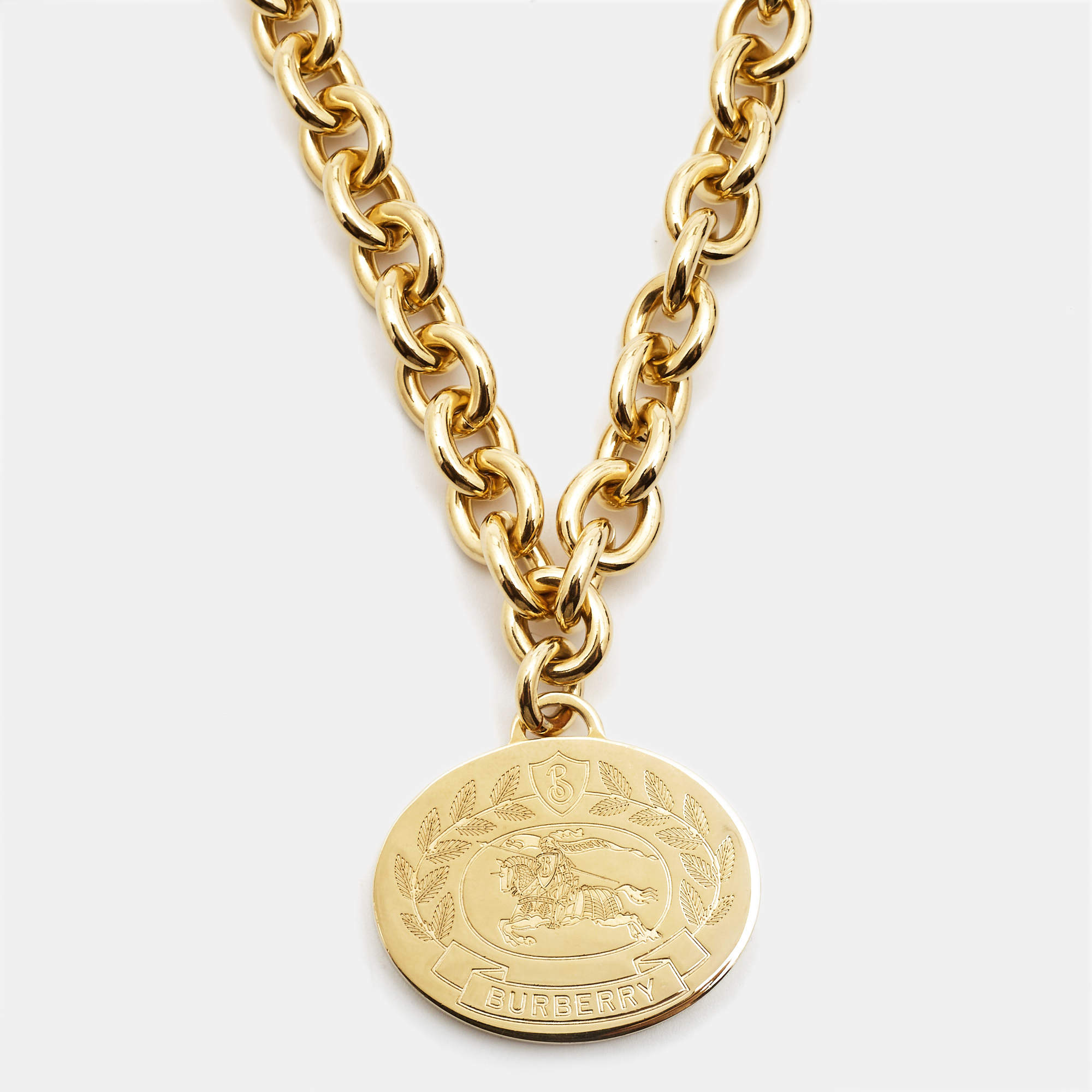 Pre Owned Burberry  Equestrian Knight Gold Tone Pendant Necklace