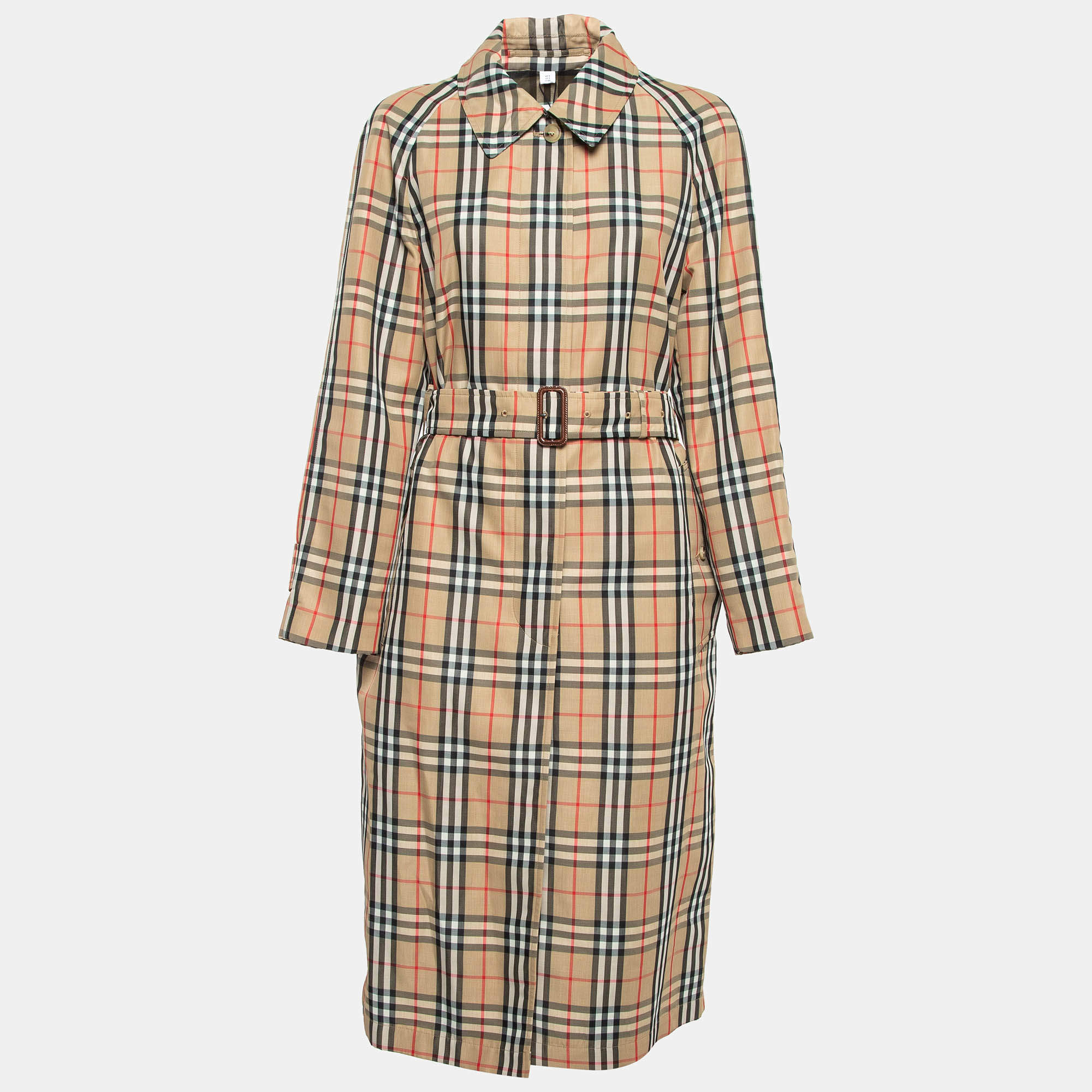 Burberry Beige Kempton Check Synthetic Trench Coat S