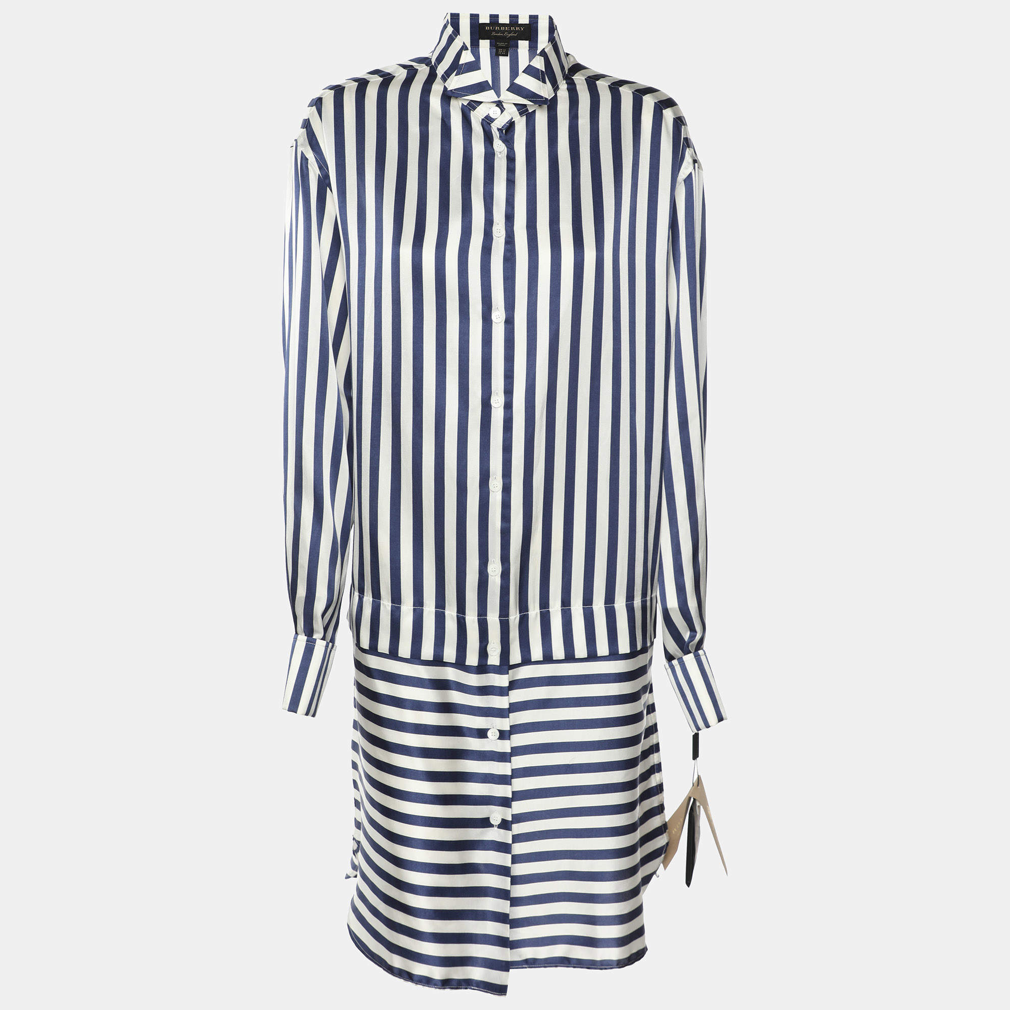 Burberry Blue/White Striped Silk Blend Top L