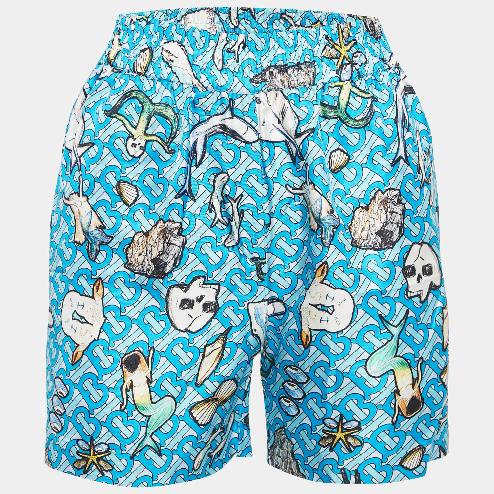 Burberry Blue Tawney Print Silk Shorts XXS