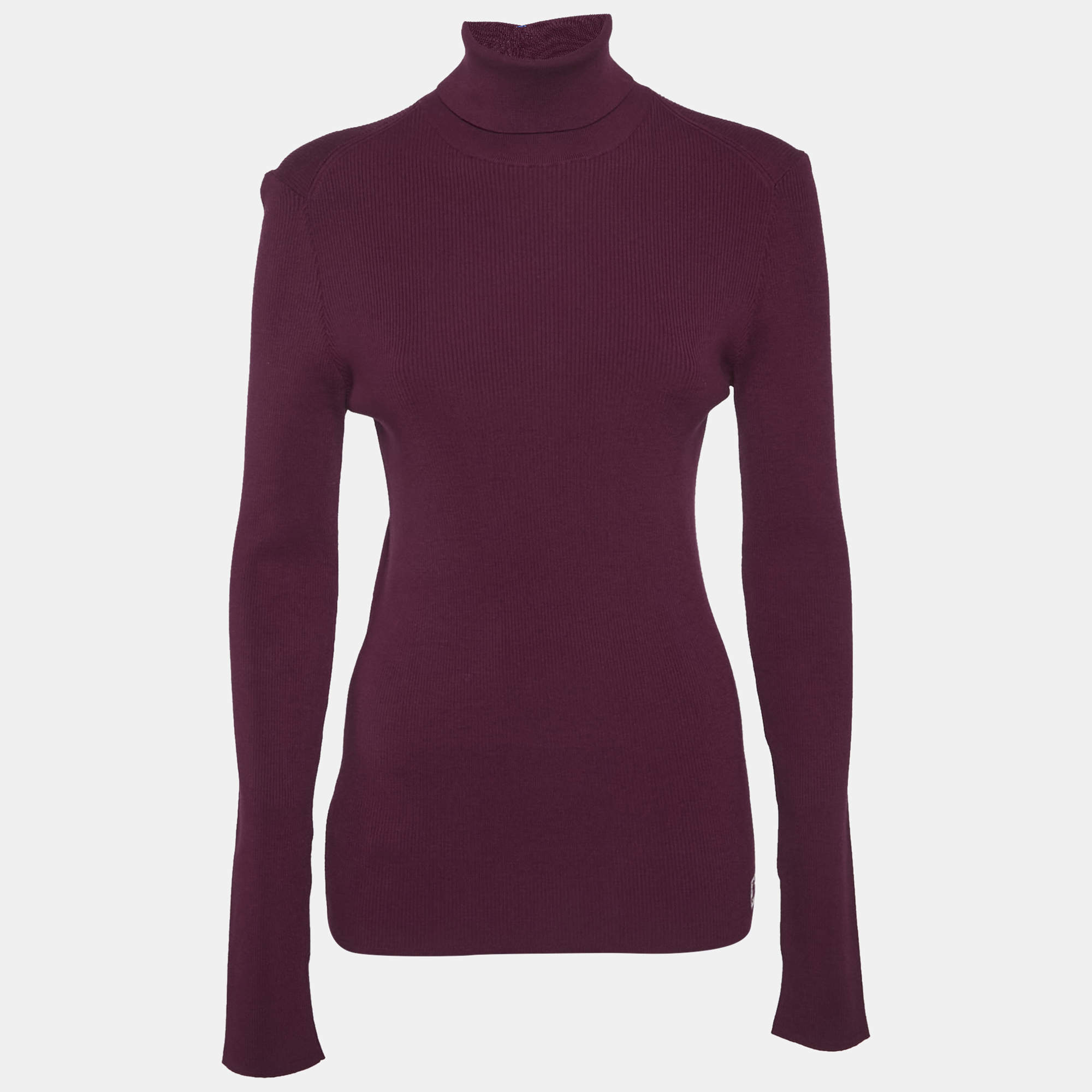 Burberry Burgundy Wool Turtle Neck Long Sleeve Sweater L
