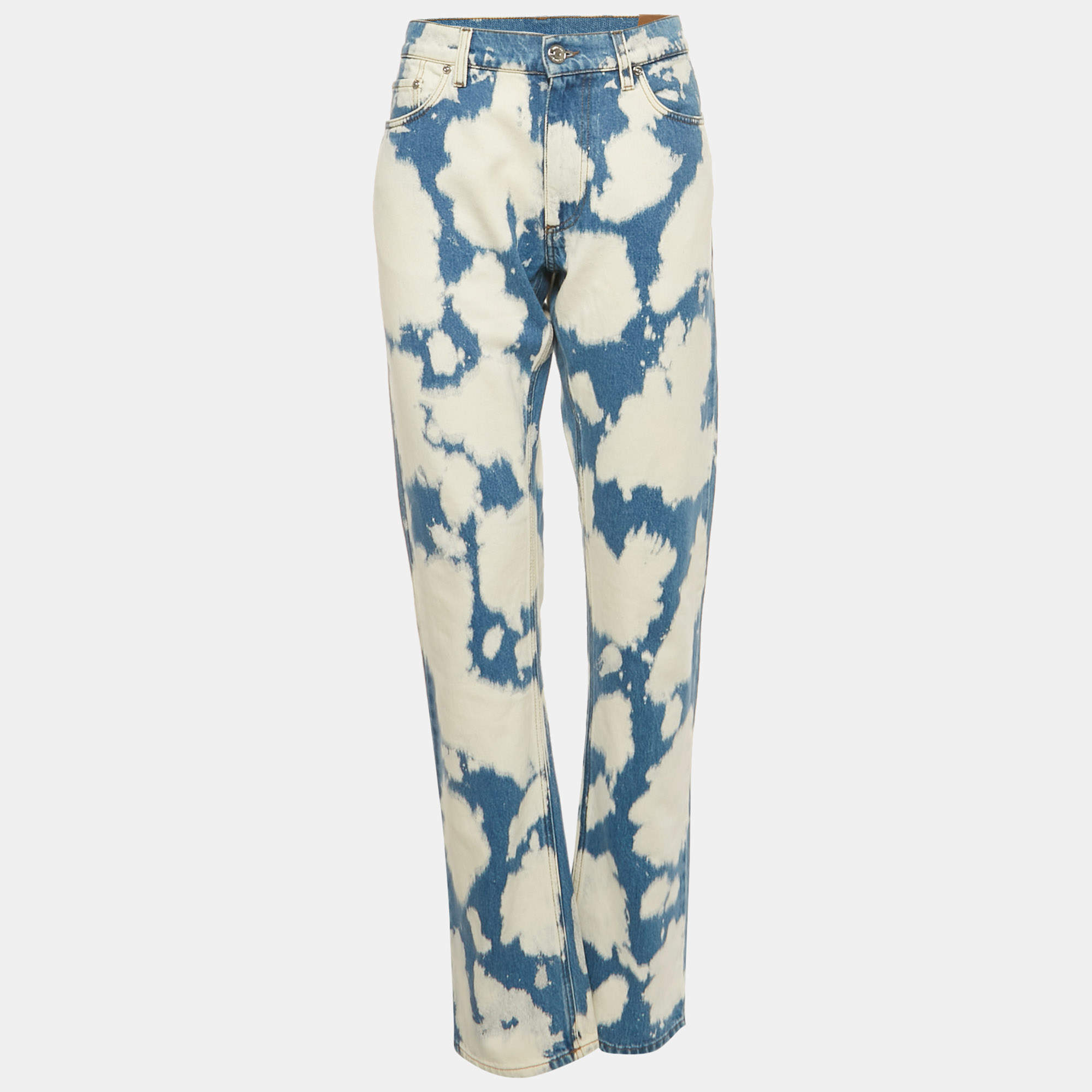 Pre Owned Burberry Blue Bleached Effect Denim Straight Leg Jeans XL Waist 35"
