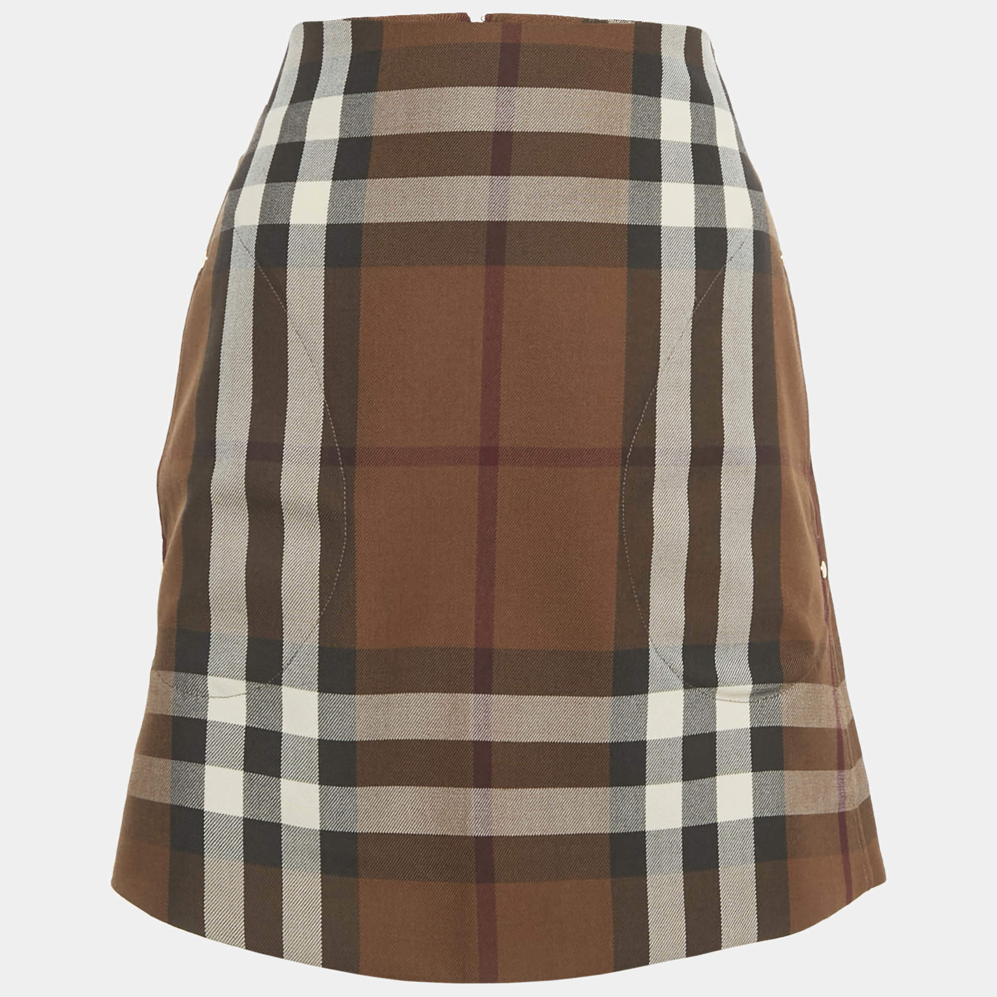 Pre Owned Burberry Brown Teodora Checks Wool Mini Skirt S