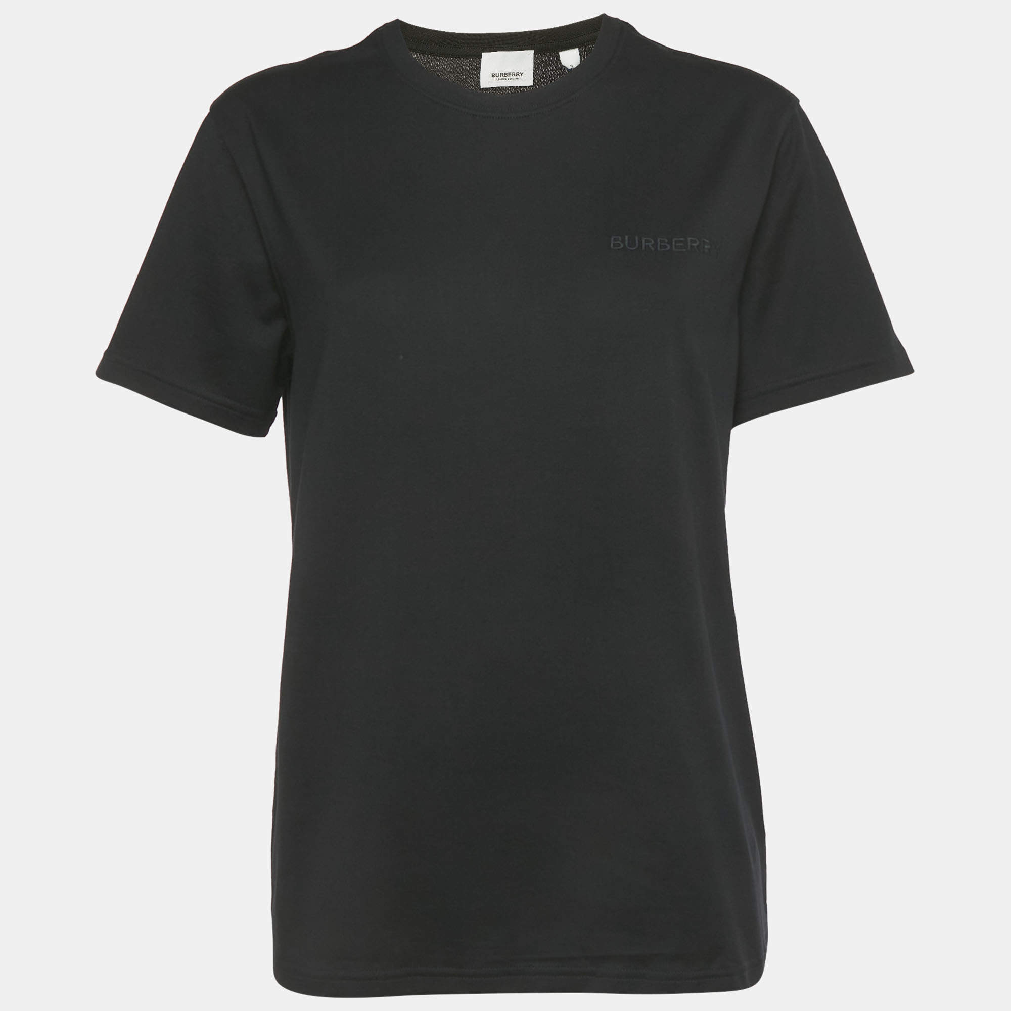 Pre Owned Burberry Black Logo Embroidered Jersey T-Shirt S