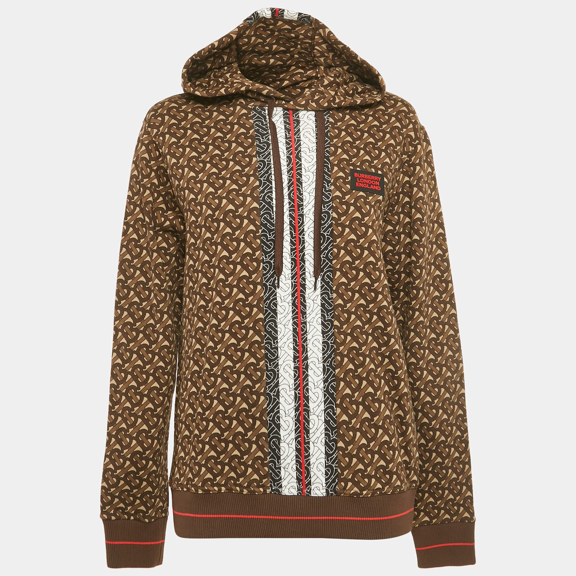 مملوكة مسبقًا Burberry Bridle Brown TB Monogram Print Cotton Hoodie XS