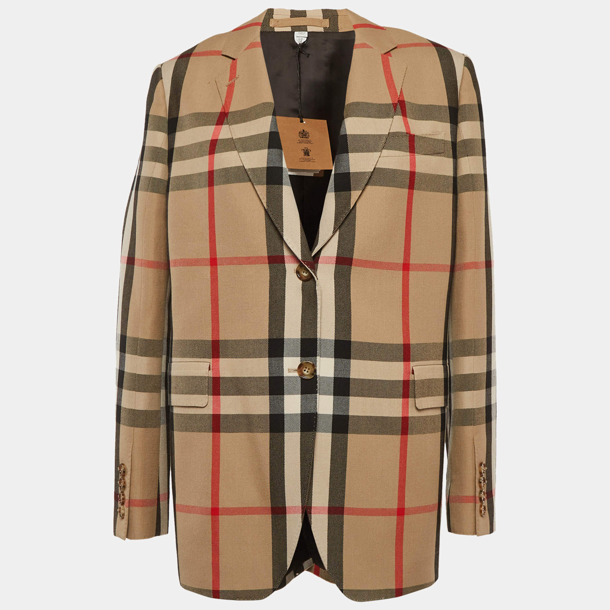 مملوكة مسبقًا Burberry Beige Checks Gabardine Blazer M