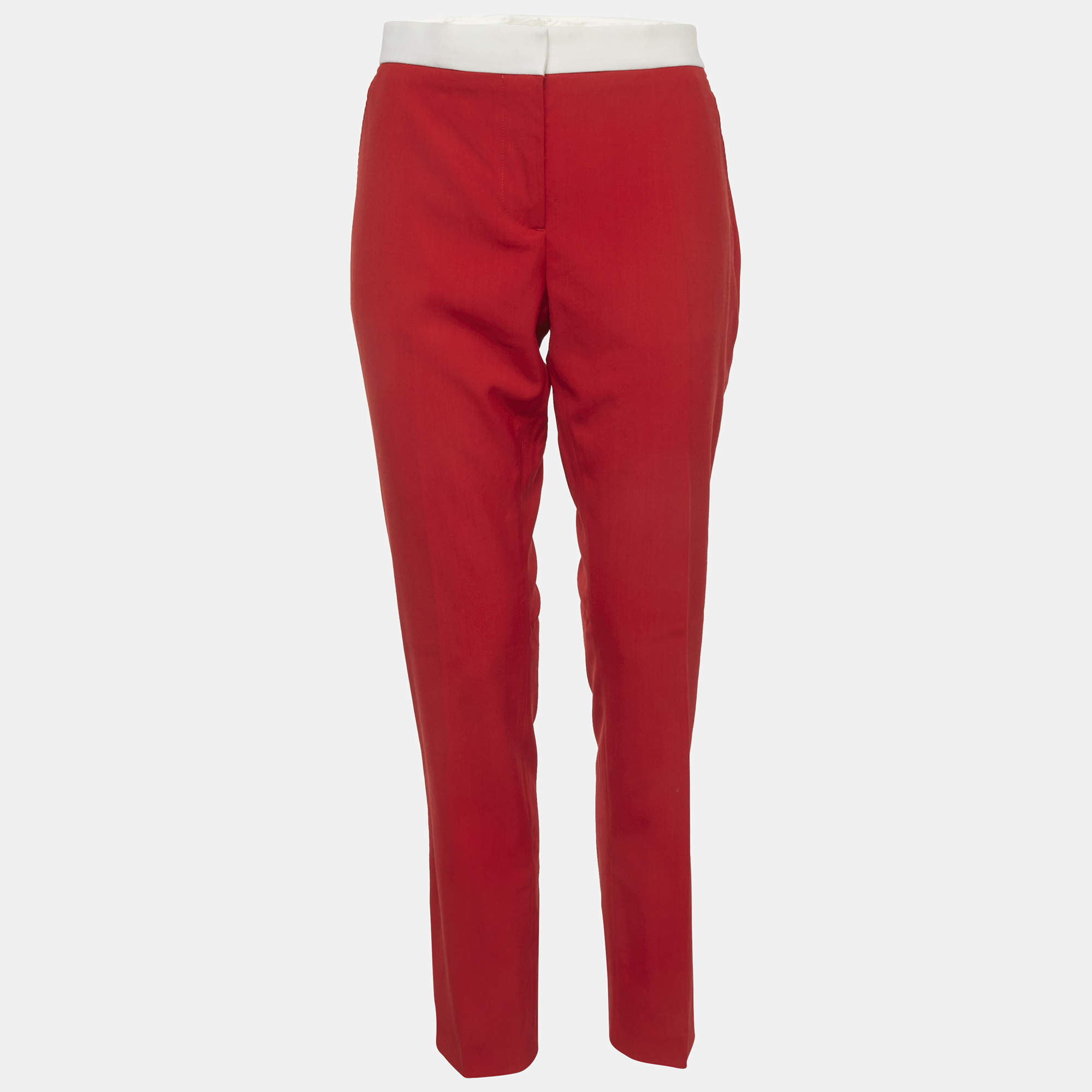 Pre Owned Burberry Red Wool Hanover Trousers S