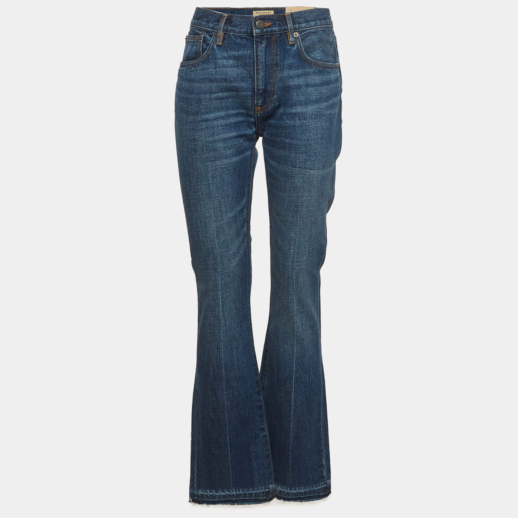 Pre Owned بنطلون جينز بوت كات بربري أزرق دينيم واسع الساق مقاس كبير (لارج) خصر 32 بوصة