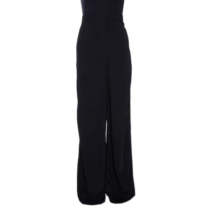 Pre Owned Burberry Black Crepe Stripe Detail Wide Leg Pants L
