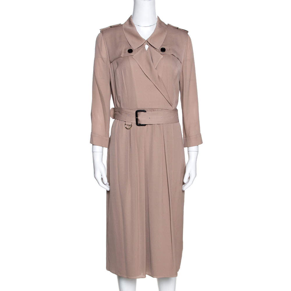 Pre Owned Burberry Dusty Pink Stretch Silk Trench Dress S
