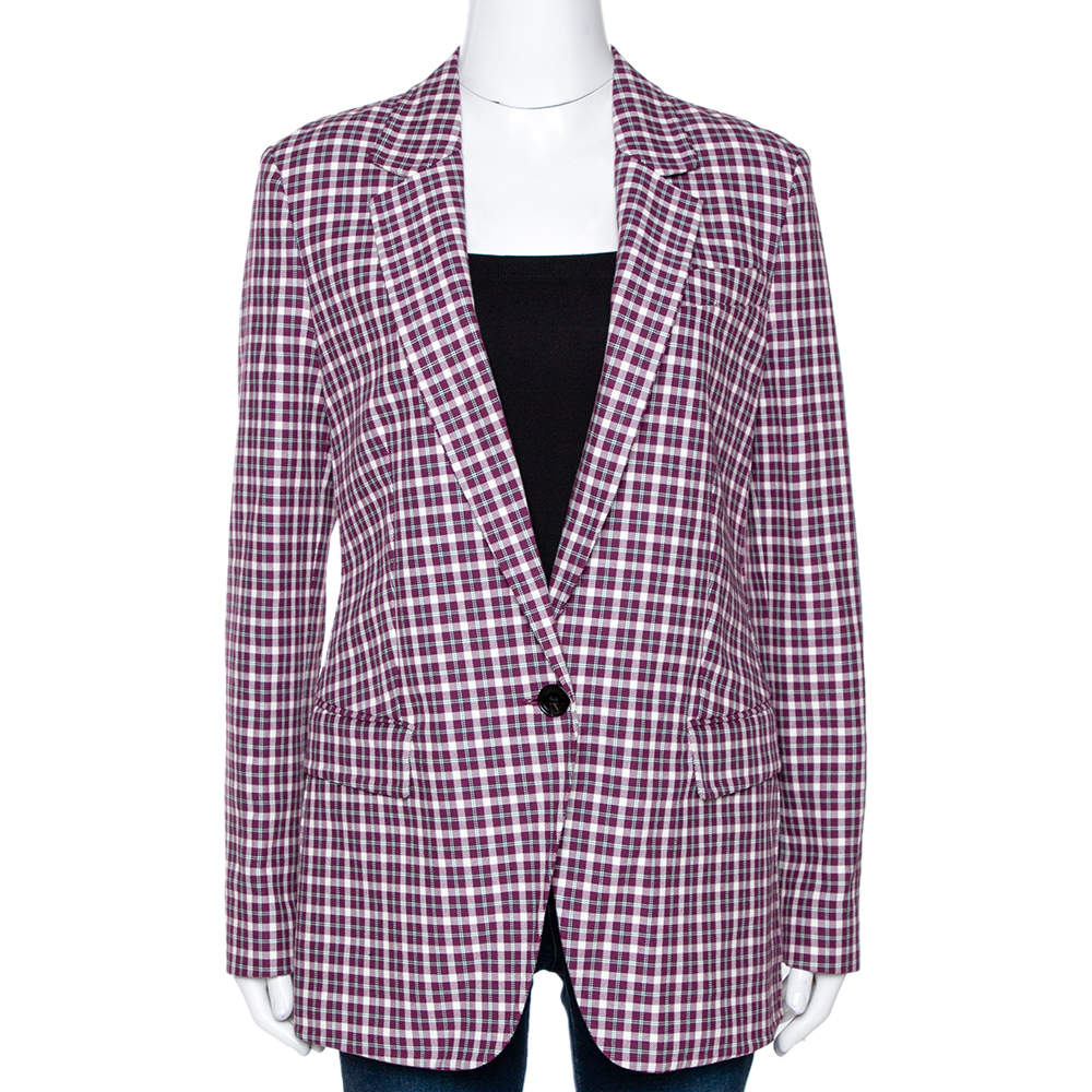 مملوكة مسبقًا Burberry Burgundy Plaid Check Cotton Blazer S