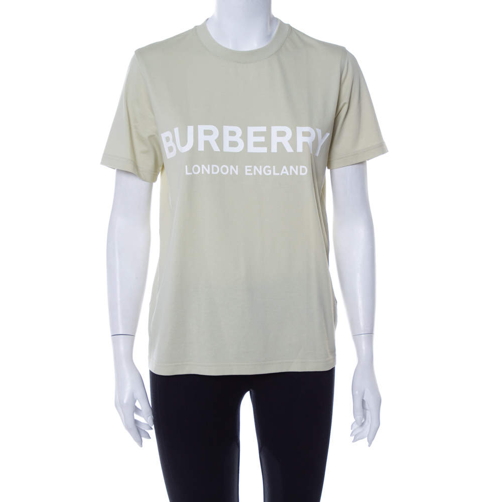 مملوكة مسبقًا Burberry Pale Green Cotton Shotover Logo Print T Shirt M