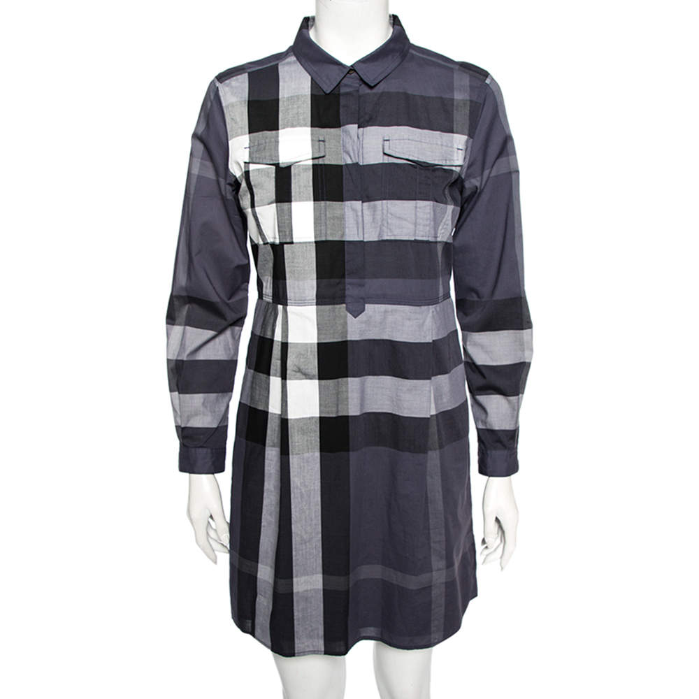 Burberry Brit Blue Checkered Cotton Peggie Shirt Dress M Burberry | TLC