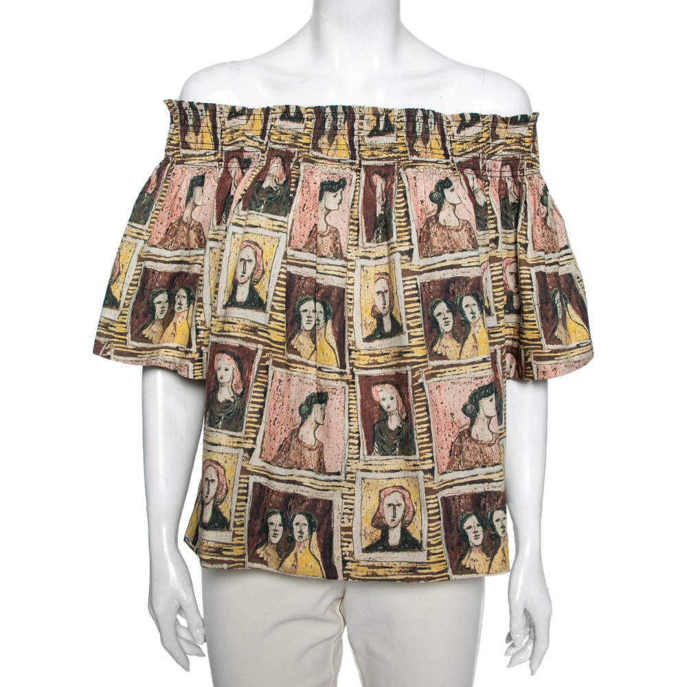 Burberry Umber Brown Printed Cotton Gerbera Off Shoulder Top L Burberry |  TLC